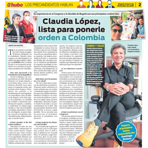 Entrevista completa Claudia López para Q’hubo Bogotá | Prensa Impresa