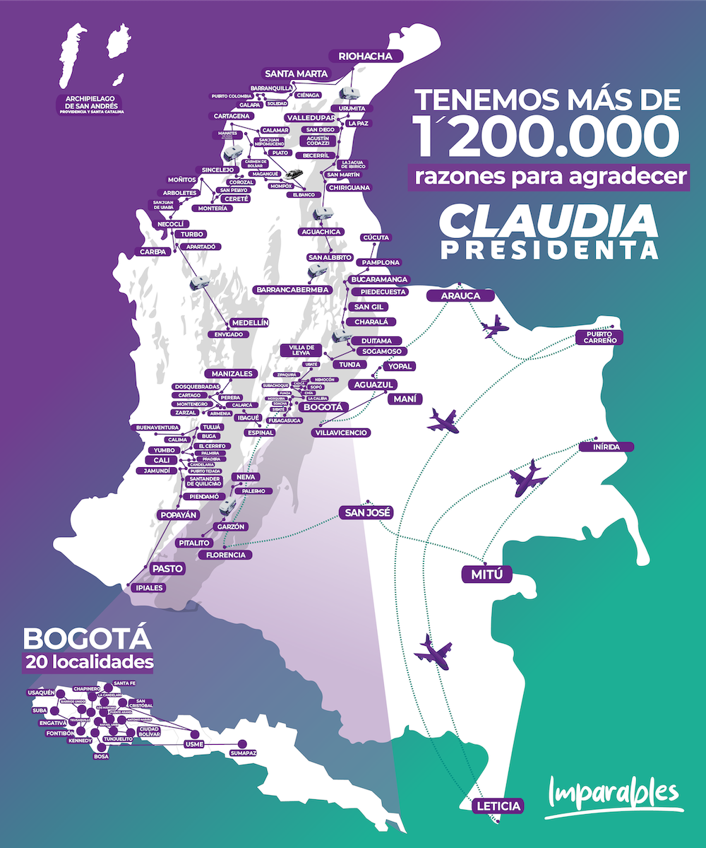 Municipios de Colombia visitados por Claudia